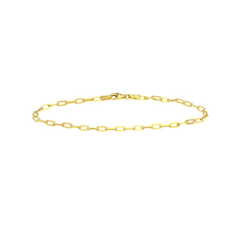 14K Yellow Gold Dainty Paperclip Chain Bracelet