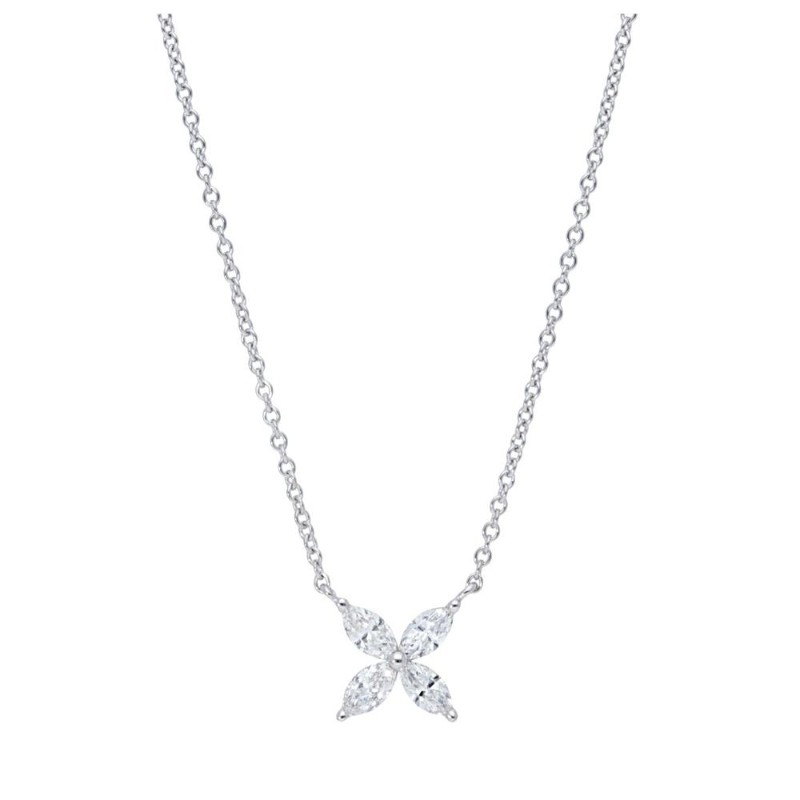 18K White Gold Marquise Flower Pendnat Necklace