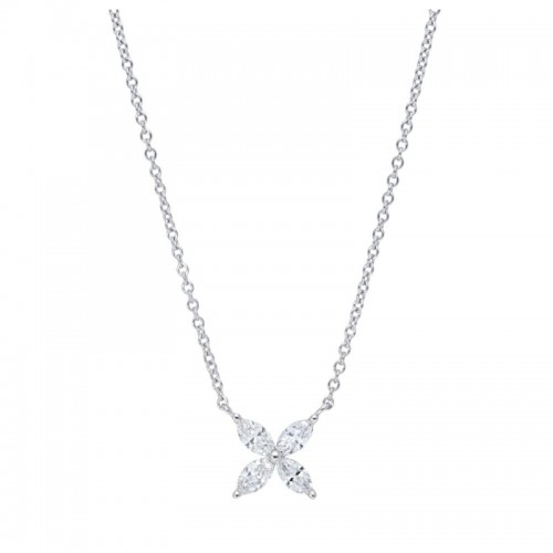 18K White Gold Marquise Flower Pendnat Necklace