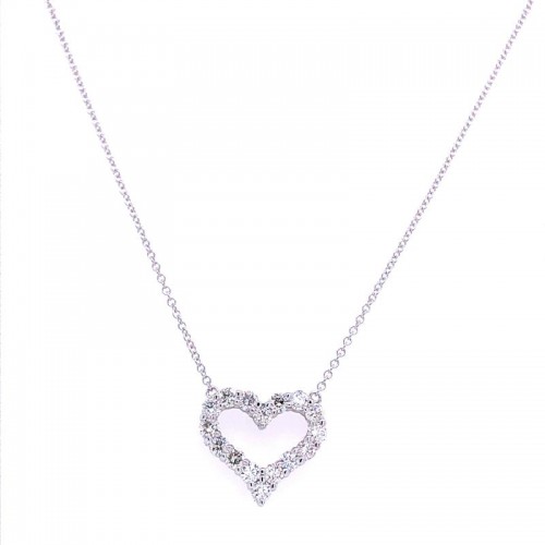 14K White Gold Diamond Open Heart Pendant Necklace