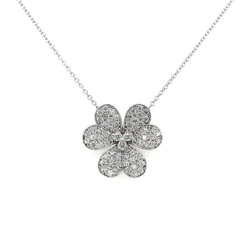 14K White Gold Pave Floral Pendant