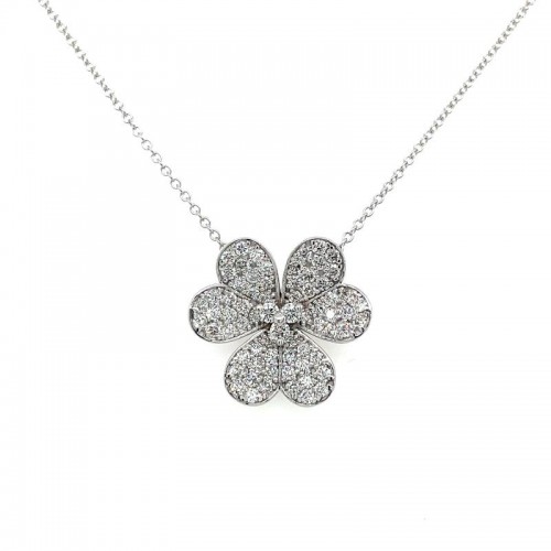 14K White Gold Pave Floral Pendant