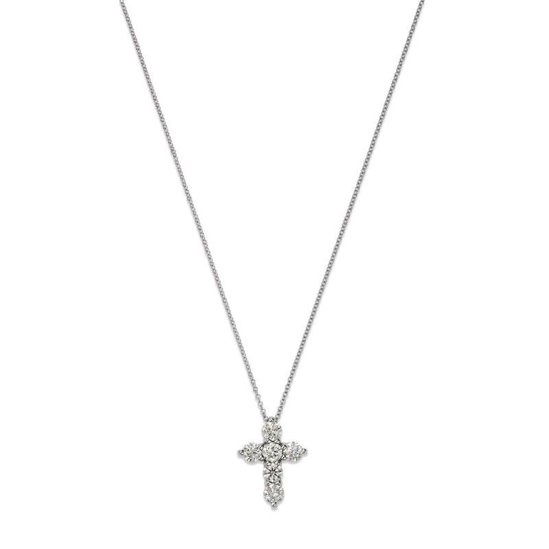 14K White Gold Small Diamond Cross Pendant Necklace