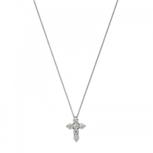 14K White Gold Small Diamond Cross Pendant Necklace