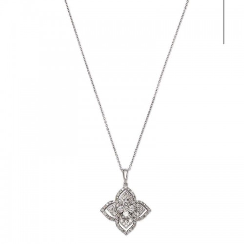 14K White Gold Clover Pendant Necklace
