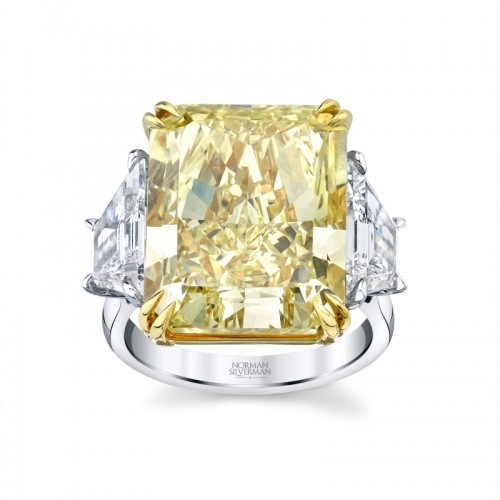 18.88 Carat Radiant Fancy Intense Yellow Diamond 3-stone Ring