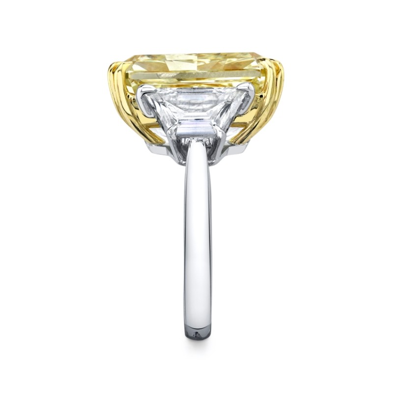 18.88 Carat Radiant Fancy Intense Yellow Diamond 3-stone Ring