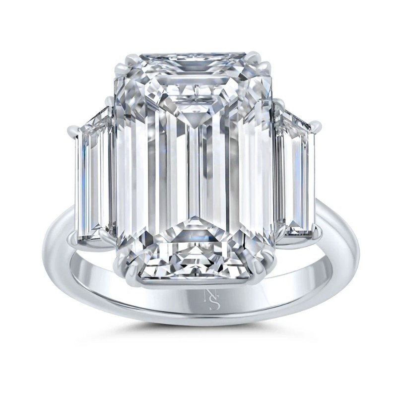 10.03 Carat Emerald Cut 3-stone Diamond Ring