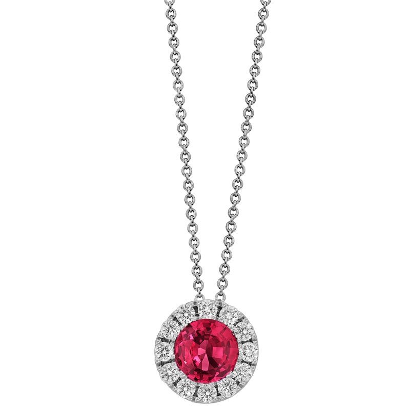 18k RuBY and Diamond Halo Necklace