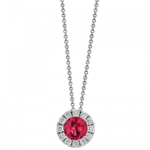 18k RuBY and Diamond Halo Necklace