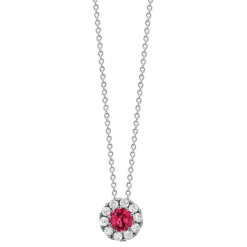 Ruby and Diamond Halo Necklace