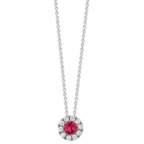 Ruby and Diamond Halo Necklace