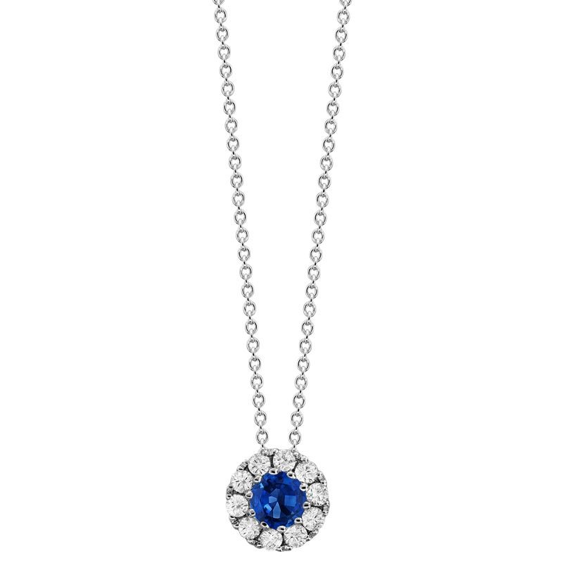 Sapphire and Diamond Halo Necklace