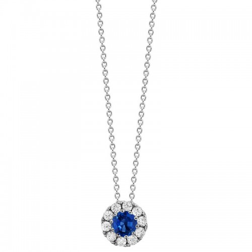 Sapphire and Diamond Halo Necklace