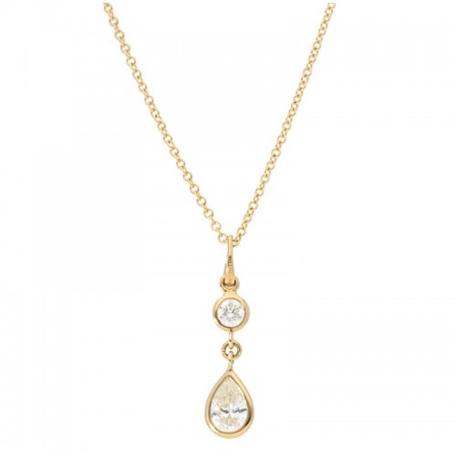 14K Yellow Gold Drop Bezel Set Diamond Necklace