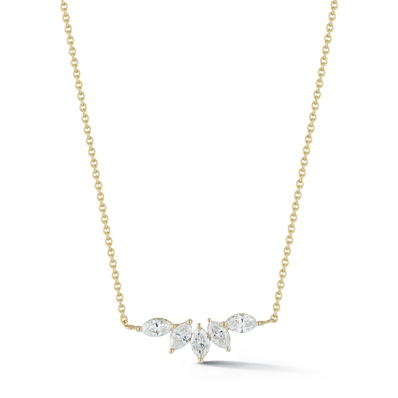 14K Yellow Gold Five Marquise Cut Diamond Bar Necklace