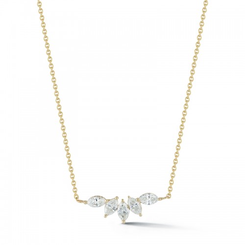 14K Yellow Gold Five Marquise Cut Diamond Bar Necklace