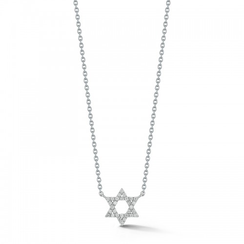 14K White Gold Pave Star Of David Pendant Necklace
