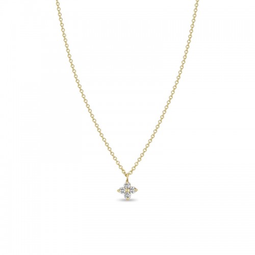14K Yellow Gold Four Stone Diamond Cluster Prong Set Pendant Necklace