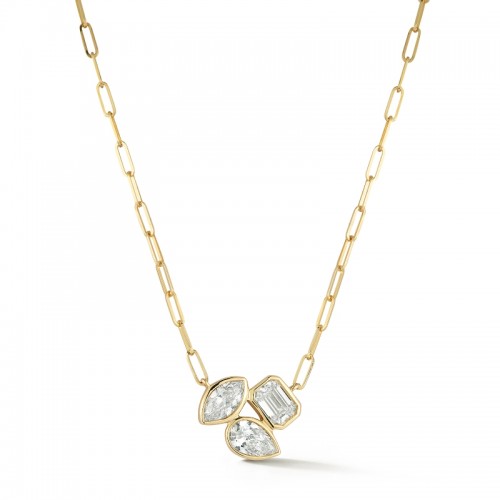 14K Yellow Gold Three Diamond Cluster Pendant