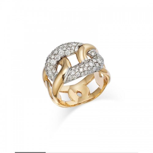 14K Yellow And White Center Buckle Pave Gold Ring