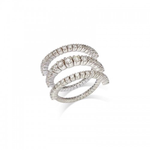 14K White Gold Diamonds Three Row Graduated Flexible Coil Ring
