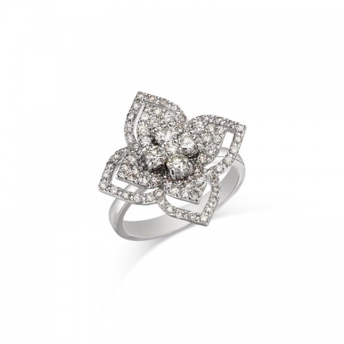 14K White Gold Pointed Floral Diamond Ring