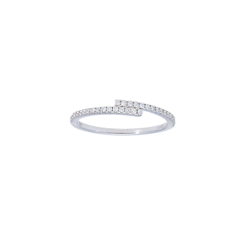 14K White Gold Elegant Pave Diamond Bypass Ring