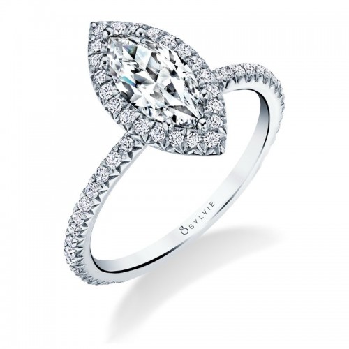 Marquise Cut Classic Halo Engagement Ring - Vivian