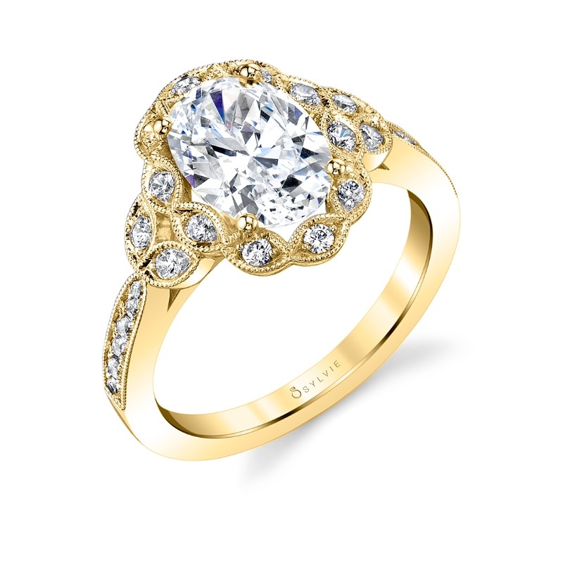 Oval Cut Floral Inspired Engagement Ring - Candide
