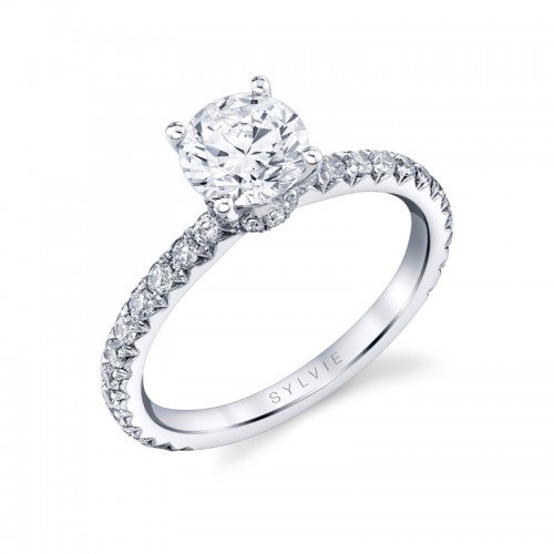 Round Cut Classic Hidden Halo Collar Engagement Ring - Nova