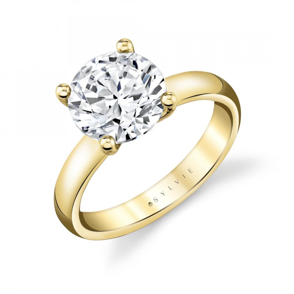 Round Cut Wide Band Solitaire Engagement Ring - Mila