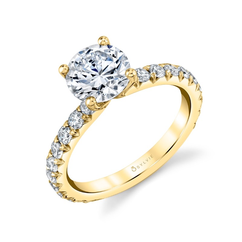 Round Cut Classic Wide Band Engagement Ring - Querida