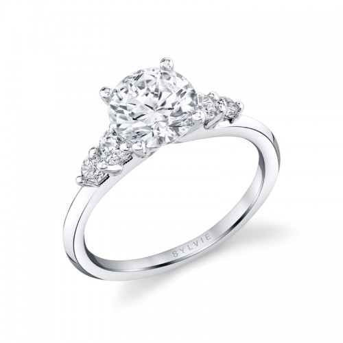 Round Cut Multi Side Stone Engagement Ring - Daria