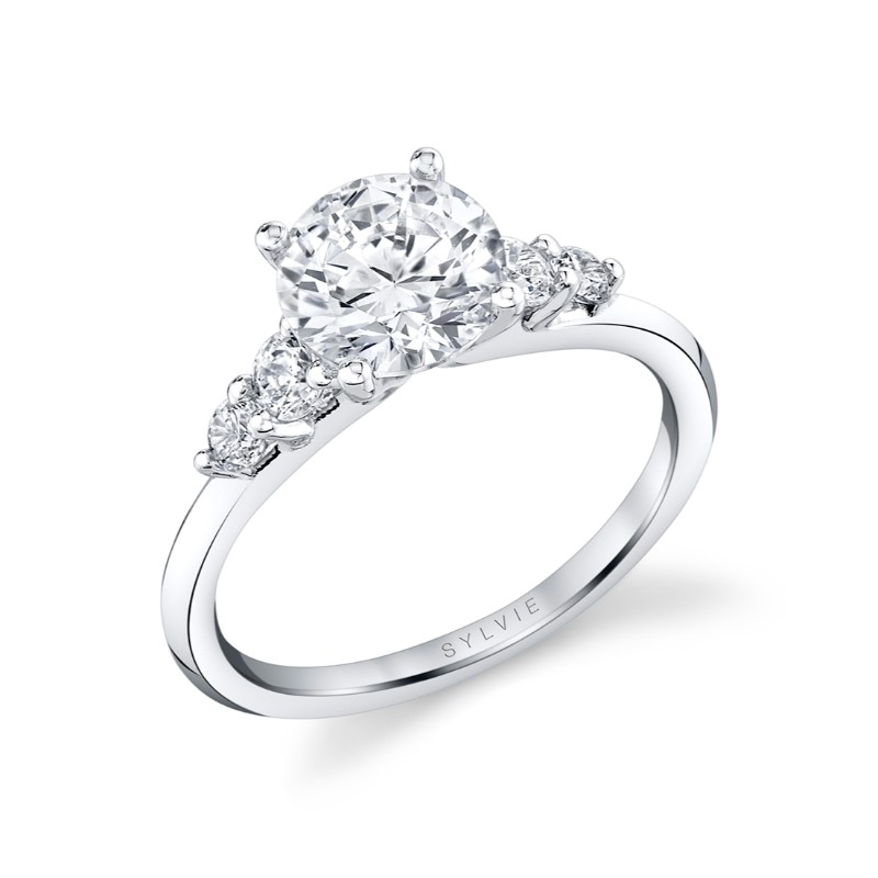 Round Cut Multi Side Stone Engagement Ring - Daria