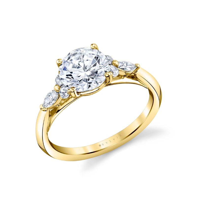 Round Cut Multi Side Stone Engagement Ring - Linnea