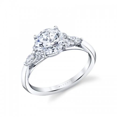 Round Cut Multi Side Stone Engagement Ring - Linnea