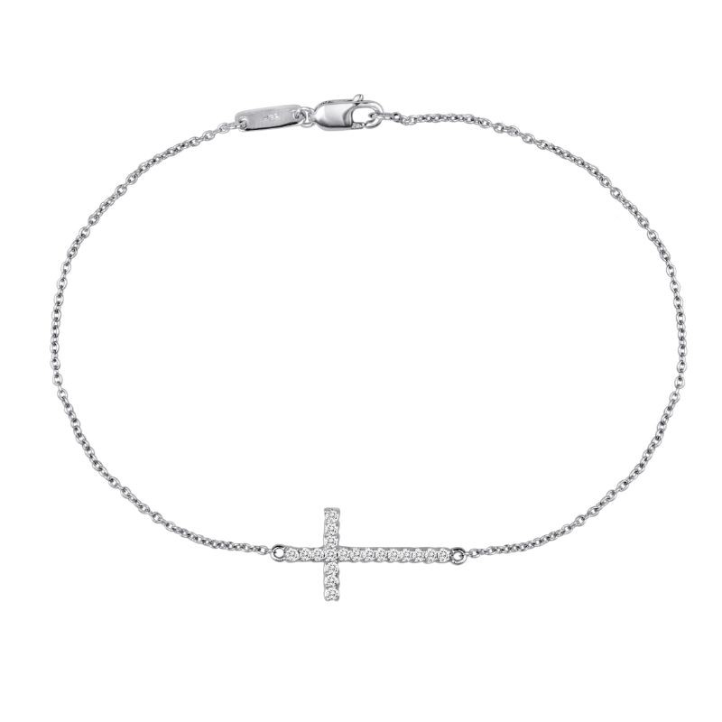 14k White Gold Diamond Cross Bracelet