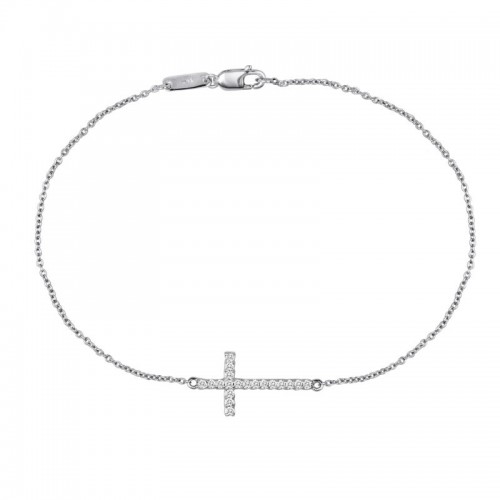 14k White Gold Diamond Cross Bracelet