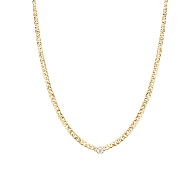 Small Curb Chain Necklace With A Single Dangling Prong Set White Diamond By Zoe Chicco
