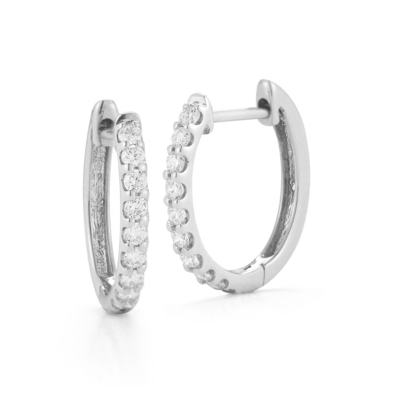 14k White Gold Diamond Pave Huggies By PD Collection