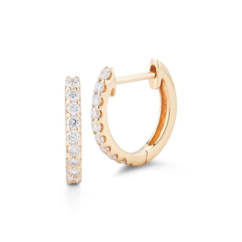 Half Pair - 14K Yellow Gold Diamonds Huggie Earrings