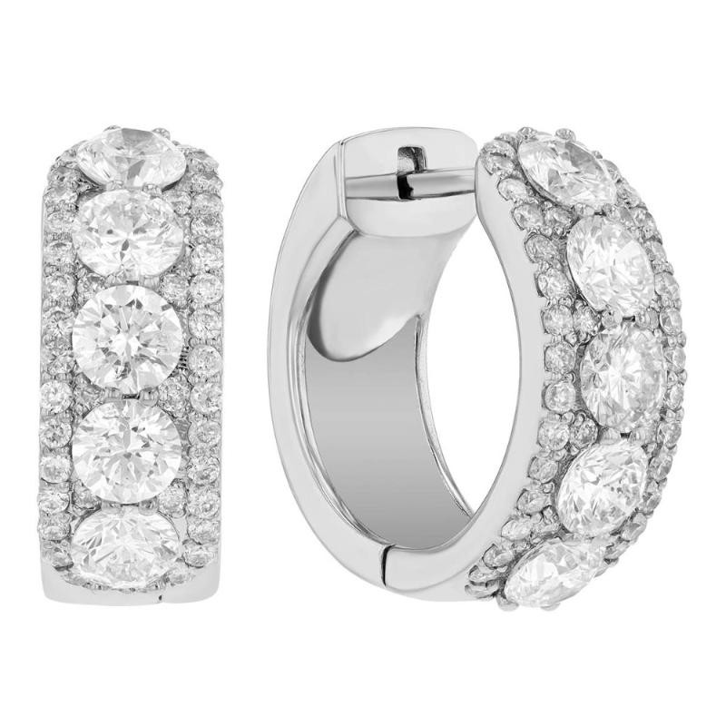 14K White Gold Diamonds Huggie Hoop Earrings