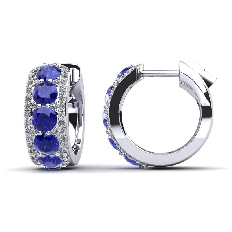 14K White Gold Pave Huggie Blue Sapphires Earrings