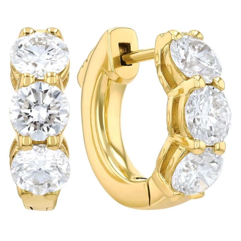 14K Yellow Gold Diamonds Huggie Hoop Earrings