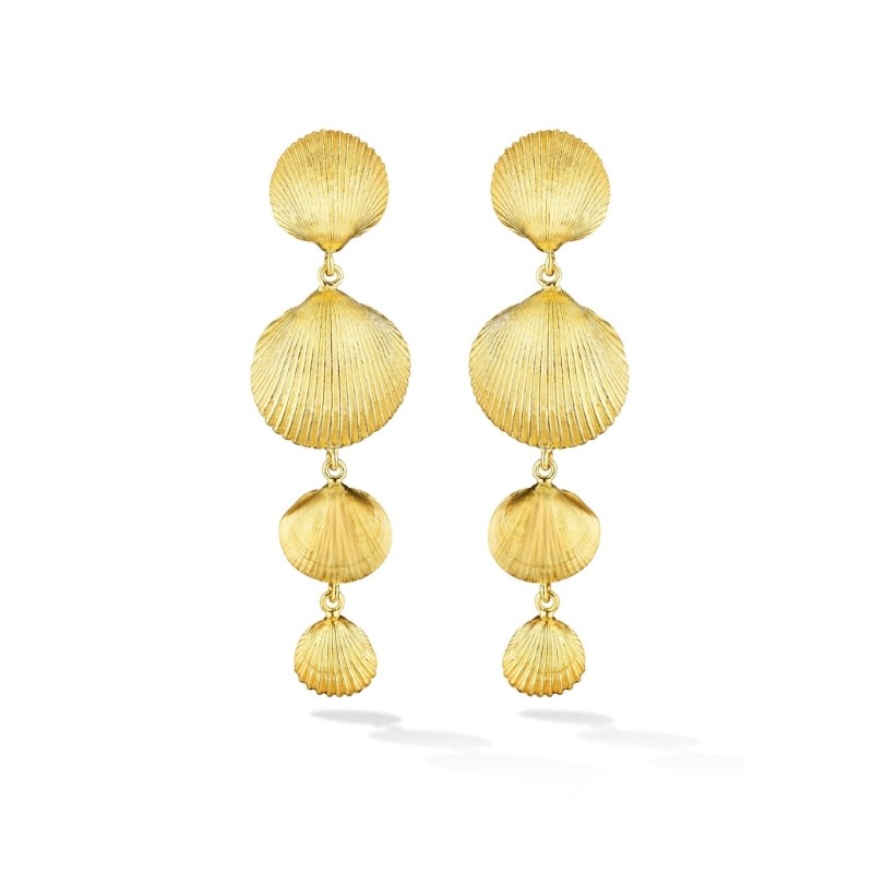 18K Yellow Gold Shell Drop Earrings