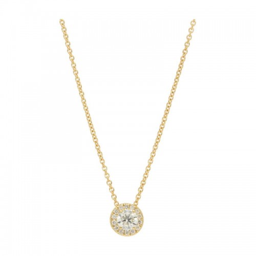 18K Yellow Gold Pave Halo Pendant Necklace