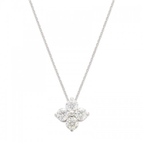 14K White Gold Four Stone Square Cluster Diamond Pendant