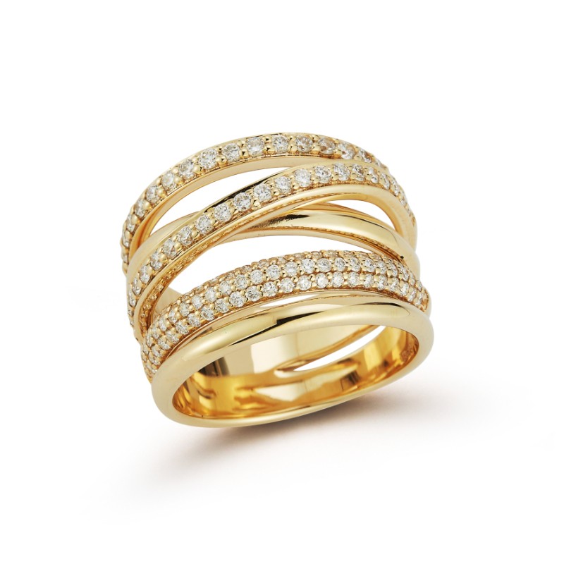 14k Yellow Gold Diamond Crossover Ring