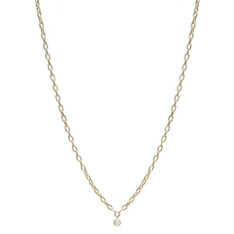 14k Diamond Dangling Bezel Small Square Oval Link Necklace By Zoe Chicco
